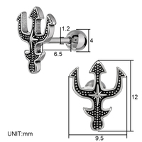 Boucles d'oreilles clous Trident Gothique Punk en Acier Chirurgical 316L, à vis, étanches et inaltérables, Bijoux de piercing corporel