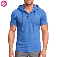 T-shirt à capuche décontracté et sportif pour homme, grande taille, à manches courtes, couleur unie, avec logo personnalisé, vente en gros