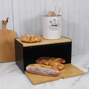Boîte <span class=keywords><strong>à</strong></span> <span class=keywords><strong>pain</strong></span> en bambou <span class=keywords><strong>pour</strong></span> comptoir de <span class=keywords><strong>cuisine</strong></span>, bac de rangement <span class=keywords><strong>pour</strong></span> <span class=keywords><strong>pain</strong></span> en métal avec couvercle en bois - Product Image 5