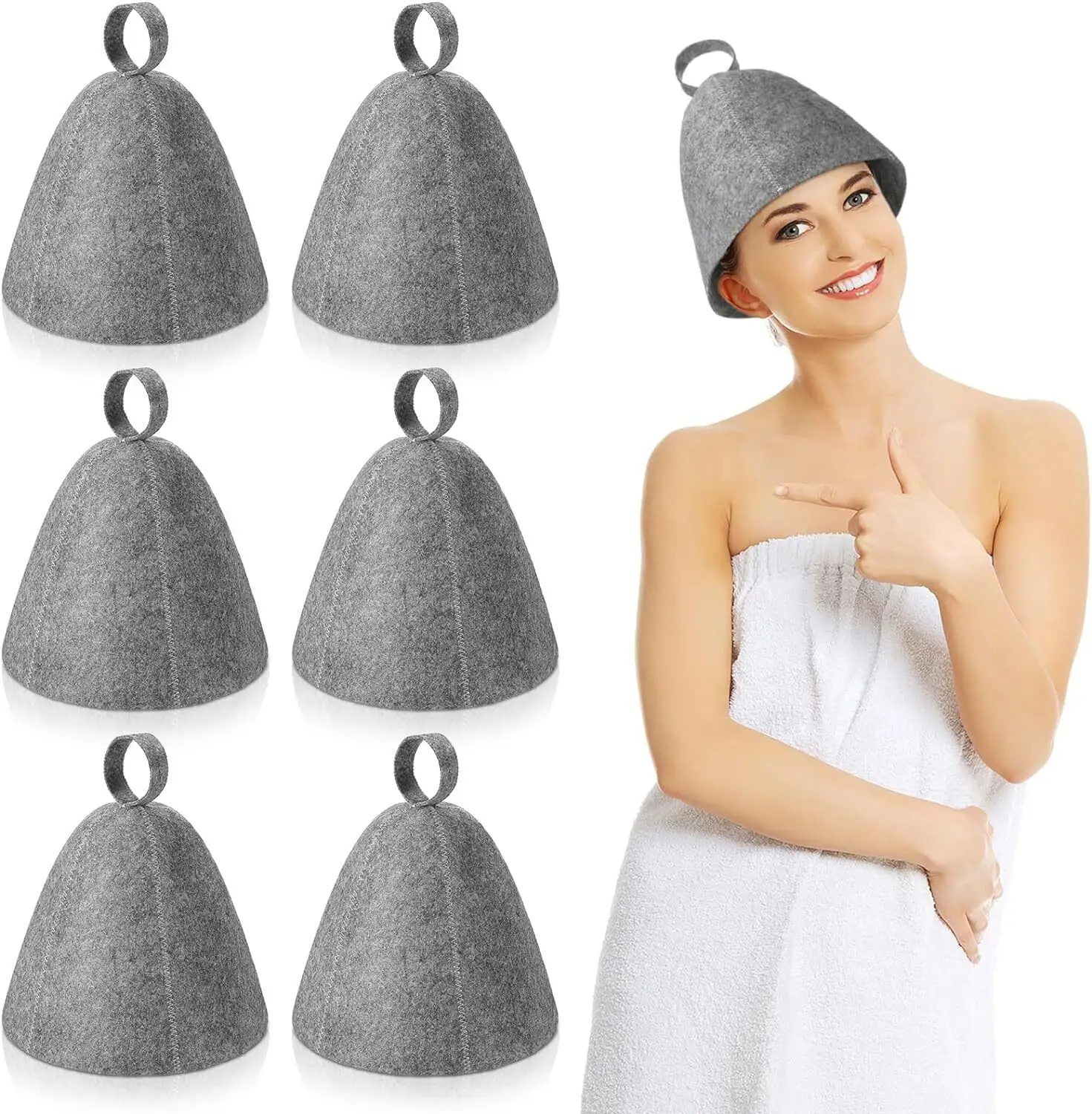 Topi Sauna wol kustom Rusia untuk pria dan wanita, topi Vaporarium abu-abu untuk pria dan wanita