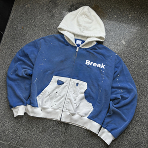 Sweat à capuche streetwear personnalisé 420 g/m², fermeture éclair, 100 % coton, effet délavé à l'acide, peinture éclaboussée, effet délavé au soleil - Product Image 2