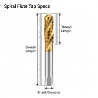 Tap Ulir Mesin HSS M10 Berlapis Titanium Spiral Point, Tap Ulir Metrik Lubang Tembus Kanan CNC Aluminium Baja HYGOAL