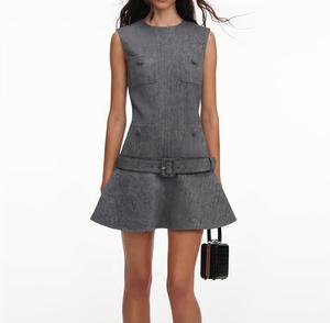 S~P 2026 Nuovo Abito Primaverile in Lana di Pecora <span class=keywords><strong>Grigio</strong></span> Misto con Motivo a Spina di Pesce Profumato e Cintura - Product Image 1