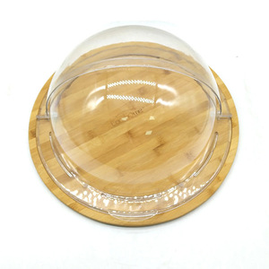 Plateau de rangement pour pain en bambou Carehome avec couvercle transparent D40cm, récipient alimentaire anti-insectes pour le pain - Product Image 1