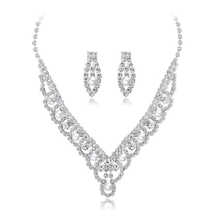 Conjunto de joyería para dama de honor, joyería de plata brillante