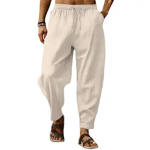 Summer New Men's Solid Hip Hop Simple Breathable Cotton Hemp Loose Pants Brand High Quality Outdoor Sports Pant