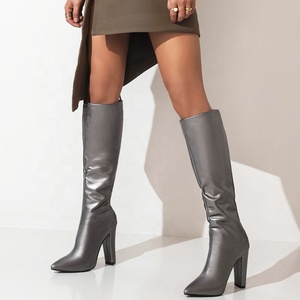 Simple Style Solid Pointy Toe Women Long <b>Boots</b> High Chunky Heels Knee High <b>Boots</b> for Women Fashion Back Zipper Shoes - Product Image 5