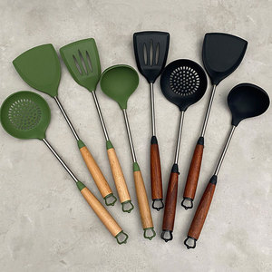High-Temperature Kitchen Tools Gadgets Wood <b>Silicone</b> Cooking Utensils Kitchen Set <b>Silicone</b> Kitchen Utensils Set With Wood Handle - Product Image 1