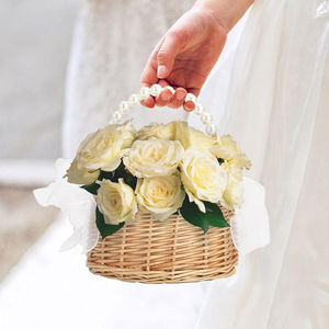 ตะกร้าหวายสานด้วยมือสำหรับเด็กผู้หญิงพร้อมโบว์ริบบิ้นมือจับไข่มุกแบบเรียบง่ายสำหรับงานแต่งงานตะกร้าดอกไม้สำหรับงานแต่งงานที่หรูหราระดับมืออาชีพ - Product Image 4