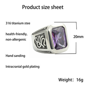 yunnique Men's Geometric <b>Titanium</b> Steel <b>Ring</b> Square Bezel Setting Retro Punk Style Multi Color Jewelry Gift - Product Image 5