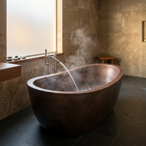 Bañera Ovalada de Cobre Independiente con Acabado Martillado Antiguo, Duradera, Moderna, de Lujo, Ecológica, para Adultos - Artesanía India para el Hogar - Product Image 1