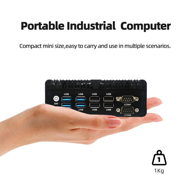 Fanless Tiny Industrial PC with Intel Core I5-8350U 4 Core CPU, 2xCOM, 4xUSB, 2xLAN, HD Port, VGA Windows 10 Pro