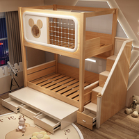 Lit superposé multifonctionnel pour enfants avec rangement, escalier intégré et compartiments cachés