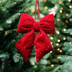 Noeud en coton SHUANGYUAN 18*26cm avec velours rouge et ornements en strass, disponible en tailles personnalisables - Product Image 4