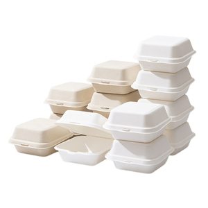 Contenants à burger en bagasse biodégradables et compostables, <span class=keywords><strong>vaisselle</strong></span> personnalisable, vente en gros, emballage en vrac pour cafés, boulangeries, nature - Product Image 3