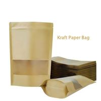 Guangzhou Direct leverbaar Ecologisch verantwoorde Kraft papieren staande pouch met ritssluiting, mat transparant venster, vochtbestendig, geurdicht, voedselzak