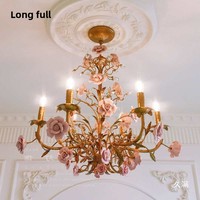 Lustre en ciment rustique pour chambre à coucher, motif rose, pour salle à manger, lampe dorée à économie d'énergie, style campagnard américain, éclairage de pièce