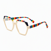 Resda RSD8057 Lunettes de vue carrées à monture intégrale rayées en acétate laminé de haute qualité, colorées, uniques et tendance pour adultes