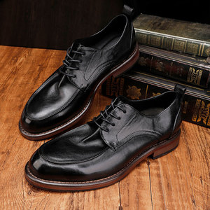 Zapatos de cuero clásicos de alta gama, formales, de negocios, con cordones, estilo retro, con suela de cuero genuino lavado, para hombre. - Product Image 2