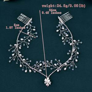 ربطة شعر من الفضة لؤلؤ الجبهة لحفلات الزفاف إكسسوارات شعر كريستال رأس للعروس مشط شعر كرمة - Product Image 5