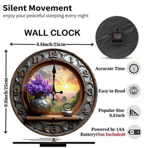 <b>Round</b> Wooden Wall Clock 25Cm Modern Farmhouse Silent Non Ticking Home Decor Clock - Product Image 6