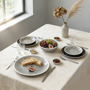 Service de table en céramique émaillée de qualité alimentaire, style japonais, peint à la main, motif fleurs de prunier gris, bols, assiettes et cuillères pour la maison - Product Image 5