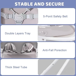 Chaises et tables pliantes réglables pour enfants, chaise haute en plastique et métal pour bébé, chaises hautes et rehausseurs, transat et balançoire pour bébé - Product Image 4