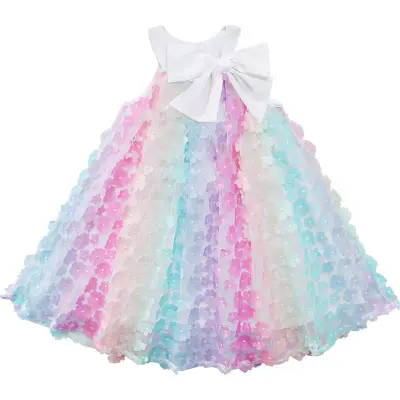 Summer Children's Clothing Baby Girl Fashion Three-dimensional Flower Dress Rainbow Skirt Vendors For Clothing