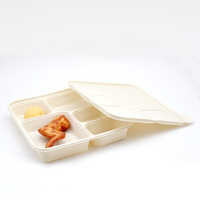 Barquettes alimentaires jetables biodégradables à 2 compartiments en amidon de maïs avec couvercle en amidon de maïs