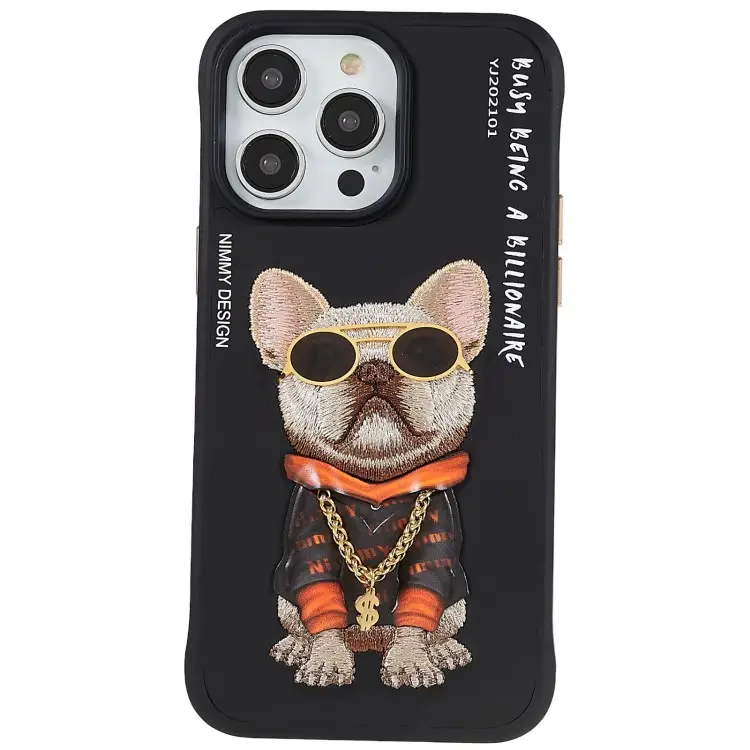 Nimmy Brillen Pet Serie Voor Iphone 14 Pro Borduurwerk Pu Lederen Pc Tpu Case Anti Drop Telefoon Hoes