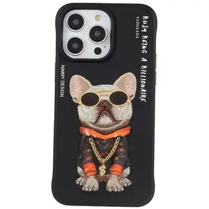 NIMMY Glasses Pet Series for iPhone 14 Pro Embroidery PU Leather PC TPU Case Anti drop Phone Cover