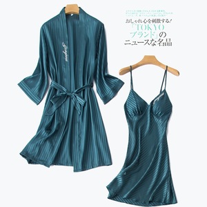 Women's High Quality 100% Pure Silk Pajama Set Long Sleeve Satin Robe with Button <strong>Thermal</strong> 2-Pcs Loungewear Includes <strong>Pyjama</strong> - Product Image 2