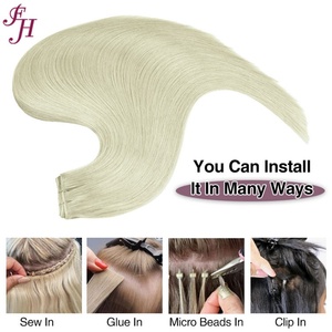 FH Wholesale Sliver Remy Russian XO  Hole Hair Weft Pu Human Hair Seamless Invisible Weft Hair Extension with Hole - Product Image 4