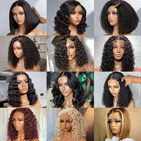 Perruque afro bouclée haute densité avec frange, sans lacet, couleur naturelle, en cheveux humains vierges, vente en gros, perruques courtes bob pas chères