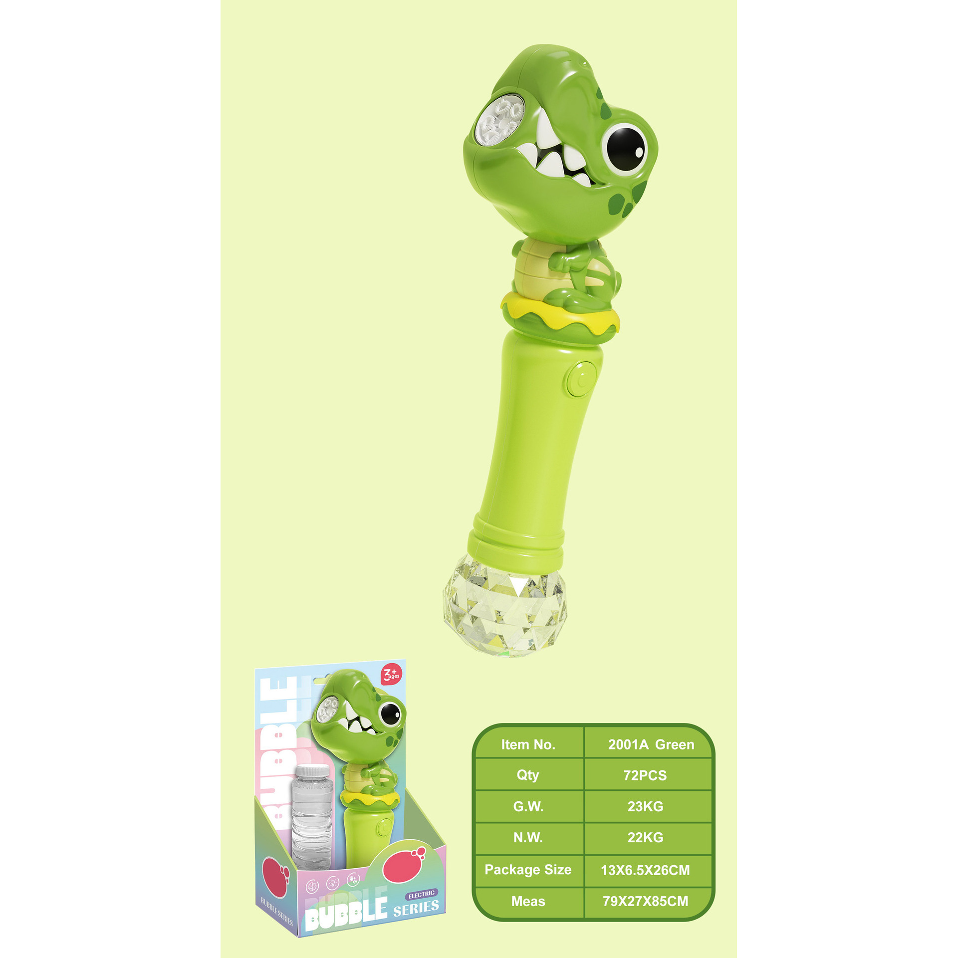 Green dinosaur bubble gun, 120ml water * 1, display box
