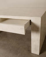 Bureau rectangulaire en pierre calcaire naturelle Bureau d'étude de salon Bureau de réception avec tiroir Bureau en marbre beige
