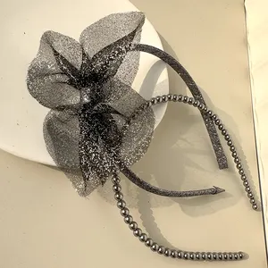 Halloween hairhoop dành cho người lớn cô gái Net Bow Knot với ngọc trai tóc phụ kiện cho cô gái công chúa Head Band phụ kiện Headband