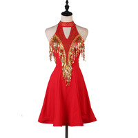 Robe de danse latine pour femmes en soie/coton à paillettes avec un beau design au dos pour la danse à trois pas pour adultes