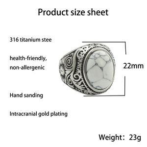 Men's Retro Punk Style Stainless Steel <b>Ring</b> With <b>Turquoise</b> Stone Bezel Setting Geometric Design Gift Jewelry 24050 - Product Image 4
