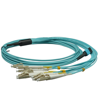 Kabel Breakout 12F OM3 MPO ke LC 40G/100G Multimode Fiber Optic Patch Cord LSZH Aqua untuk Kabel Serat Optik Densitas Tinggi di Pusat Data
