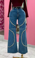 Jean ample à sequins pour femme, taille mi-haute, coupe boyfriend, décontracté d'été, délavage moyen, jambe large, styles variés (référence uniquement)