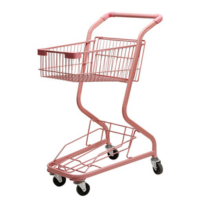 Two Tier Steel Mesh Four-Wheel Zinc Galvanized <b>Foldable</b> Retail <b>Trolley</b> Colorful Small Shopping Cart for Arcade Pet Store - Product Image 2