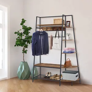 Metal Hall Tree Clothes Coat Hanging Shelf Coat Rack Stand with Bench Wholesale Entryway Furniture Industrial Wooden Iron Modern
