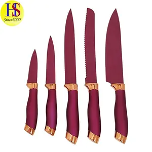 עיצוב אלגנטי ציפוי סגול נון-סטיק סט סכיני מטבח צבעוני 5 סכינים שף שירות סכין חיתוך פירות