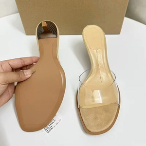 Mules de tacón de aguja para mujer de verano - Sandalias sin cordones con tira trasera abierta y tacón de lucita - Product Image 3