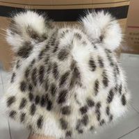 Benutzer definierte Cartoon Leoparden muster Nerz Haar Eimer Hut mit Digitaldruck Gehörschutz und warme Fischer Becken Kappe für die Reise