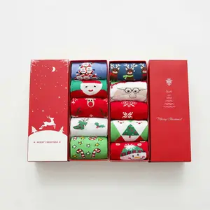 Gift packing wholesale 5 pairs in gift box women men winter santa merry christmas socks