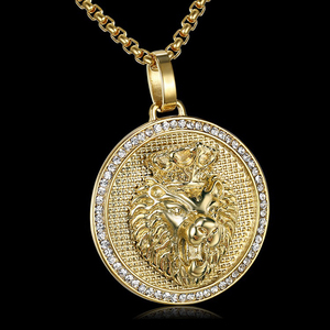 <span class=keywords><strong>Collana</strong></span> SN190 <span class=keywords><strong>con</strong></span> <span class=keywords><strong>Ciondolo</strong></span> <span class=keywords><strong>Leone</strong></span> in Cristallo Scintillante, Placcato Oro in Acciaio Inossidabile <span class=keywords><strong>con</strong></span> Catena a Corda, Gioiello Hip Hop Unisex per Regalo di Festa - Product Image 5