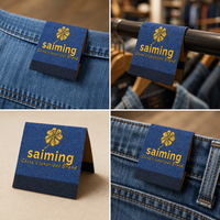 Étiquette tissée personnalisée en gros à faible MOQ, étiquette de vêtement en denim jacquard pliée, étiquette logo pliée pour T-shirt, jean, dos ou col