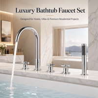 Ensemble de robinetterie de baignoire de luxe en chrome poli avec 3 douchettes à main, montage sur pont, vente en gros, fabricant, 4 pièces